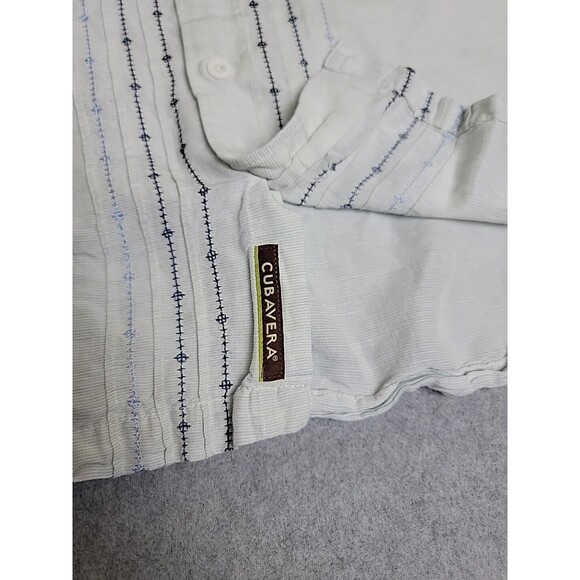 Cubavera Shirt Mens XL Blue Stripe Button Liene Blend Lightweight Embroidered - Picture 6 of 12